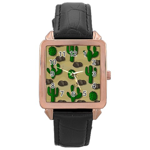 Cactuses Rose Gold Leather Watch  from ArtsNow.com Front