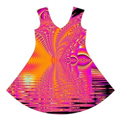 Magenta Boardwalk Carnival, Abstract Ocean Shimmer Short Sleeve V Front