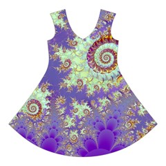 Sea Shell Spiral, Abstract Violet Cyan Stars Short Sleeve V Front