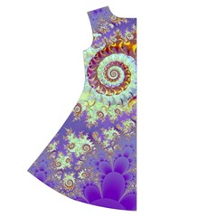 Sea Shell Spiral, Abstract Violet Cyan Stars Short Sleeve V Back Left