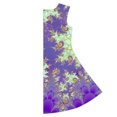 Sea Shell Spiral, Abstract Violet Cyan Stars Short Sleeve V Back Right