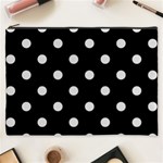 Polka Dots - Platinum Gray on Black Cosmetic Bag (XXXL)