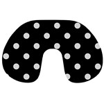 Polka Dots - Platinum Gray on Black Travel Neck Pillow