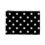 Polka Dots - Silver Gray on Black Cosmetic Bag (L)