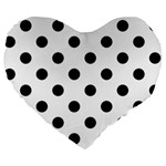 Polka Dots - Black on White Large 19  Premium Heart Shape Cushion