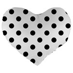 Polka Dots - Black on White Large 19  Premium Flano Heart Shape Cushion