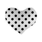 Polka Dots - Black on White Standard 16  Premium Heart Shape Cushion