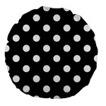 Polka Dots - White on Black Large 18  Premium Round Cushion