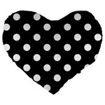 Polka Dots - White on Black Large 19  Premium Flano Heart Shape Cushion