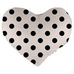 Polka Dots - Black on Seashell Large 19  Premium Flano Heart Shape Cushion