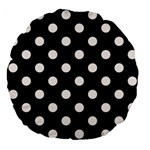 Polka Dots - Seashell on Black Large 18  Premium Flano Round Cushion