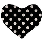 Polka Dots - Seashell on Black Large 19  Premium Heart Shape Cushion