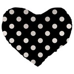 Polka Dots - Seashell on Black Large 19  Premium Flano Heart Shape Cushion