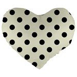 Polka Dots - Black on Beige Large 19  Premium Flano Heart Shape Cushion