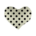 Polka Dots - Black on Beige Standard 16  Premium Flano Heart Shape Cushion