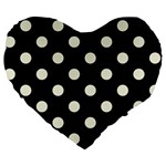 Polka Dots - Beige on Black Large 19  Premium Heart Shape Cushion