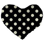 Polka Dots - Beige on Black Large 19  Premium Heart Shape Cushion