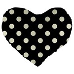 Polka Dots - Beige on Black Large 19  Premium Flano Heart Shape Cushion