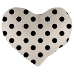 Polka Dots - Black on Linen Large 19  Premium Flano Heart Shape Cushion