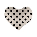 Polka Dots - Black on Linen Standard 16  Premium Flano Heart Shape Cushion