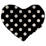 Polka Dots - Linen on Black Large 19  Premium Heart Shape Cushion