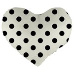 Polka Dots - Black on Ivory Large 19  Premium Flano Heart Shape Cushion