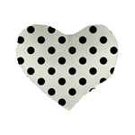 Polka Dots - Black on Ivory Standard 16  Premium Flano Heart Shape Cushion