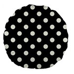 Polka Dots - Ivory on Black Large 18  Premium Flano Round Cushion