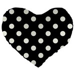 Polka Dots - Ivory on Black Large 19  Premium Heart Shape Cushion