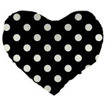 Polka Dots - Ivory on Black Large 19  Premium Flano Heart Shape Cushion