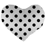 Polka Dots - Black on White Smoke Large 19  Premium Heart Shape Cushion