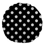 Polka Dots - White Smoke on Black Large 18  Premium Flano Round Cushion