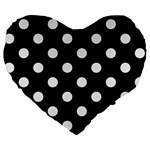 Polka Dots - White Smoke on Black Large 19  Premium Flano Heart Shape Cushion