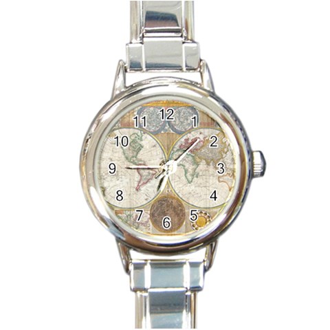 1794 World Map Round Italian Charm Watch from ArtsNow.com Front