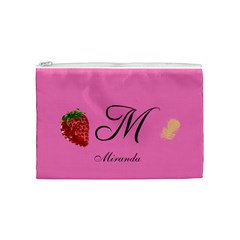 Type Your Own Name Initials Strawberry Feather Cosmetic Bag (Medium) from ArtsNow.com Front