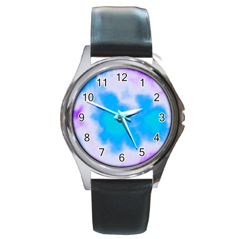 Blue And Purple Clouds Round Metal Watch from ArtsNow.com Front