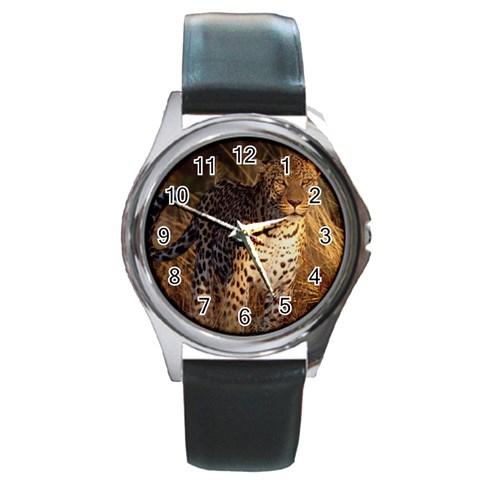 Cheetah Round Metal Watch from ArtsNow.com Front