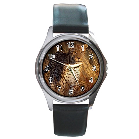 Cheetah Round Metal Watch from ArtsNow.com Front