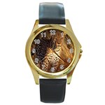 Cheetah Round Gold Metal Watch