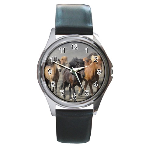 Running Horses Round Metal Watch from ArtsNow.com Front