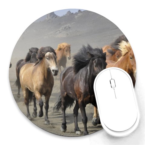 Running Horses Round Mousepad from ArtsNow.com Front