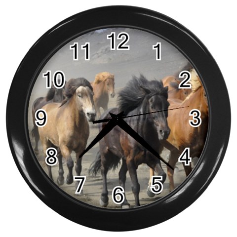 Running Horses Wall Clock (Black) from ArtsNow.com Front
