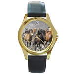 Running Horses Round Gold Metal Watch