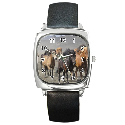 Running Horses Square Metal Watch from ArtsNow.com Front