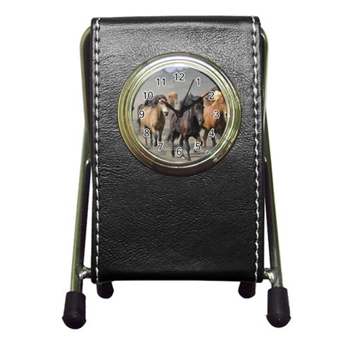 Running Horses Pen Holder Desk Clock from ArtsNow.com Front