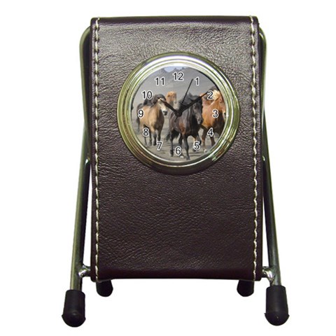 Running Horses Pen Holder Desk Clock from ArtsNow.com Front