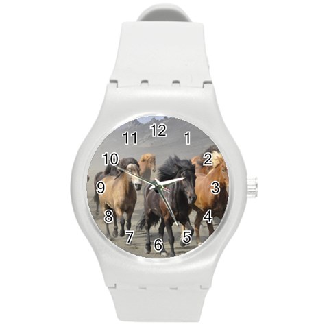 Running Horses Round Plastic Sport Watch (M) from ArtsNow.com Front