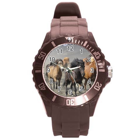 Running Horses Round Plastic Sport Watch (L) from ArtsNow.com Front