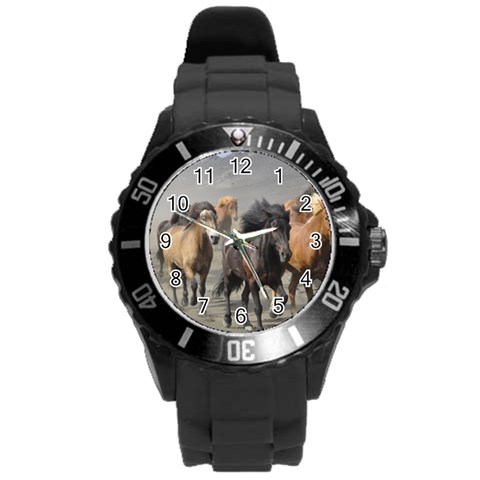 Running Horses Round Plastic Sport Watch (L) from ArtsNow.com Front