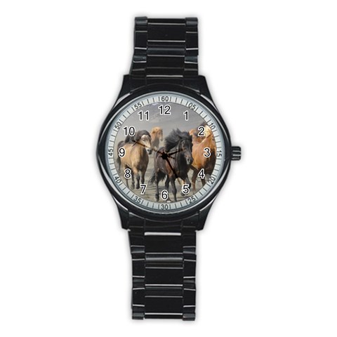 Running Horses Stainless Steel Round Watch from ArtsNow.com Front